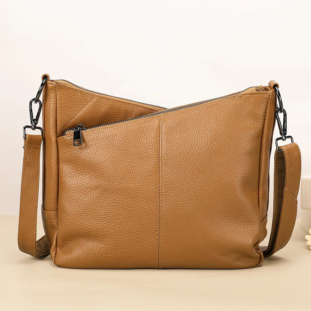 Women Full Grain Cow Leather Hobo Bag With Two Straps Multi Color Large Capacity Shoulder Crossbody Handbag
