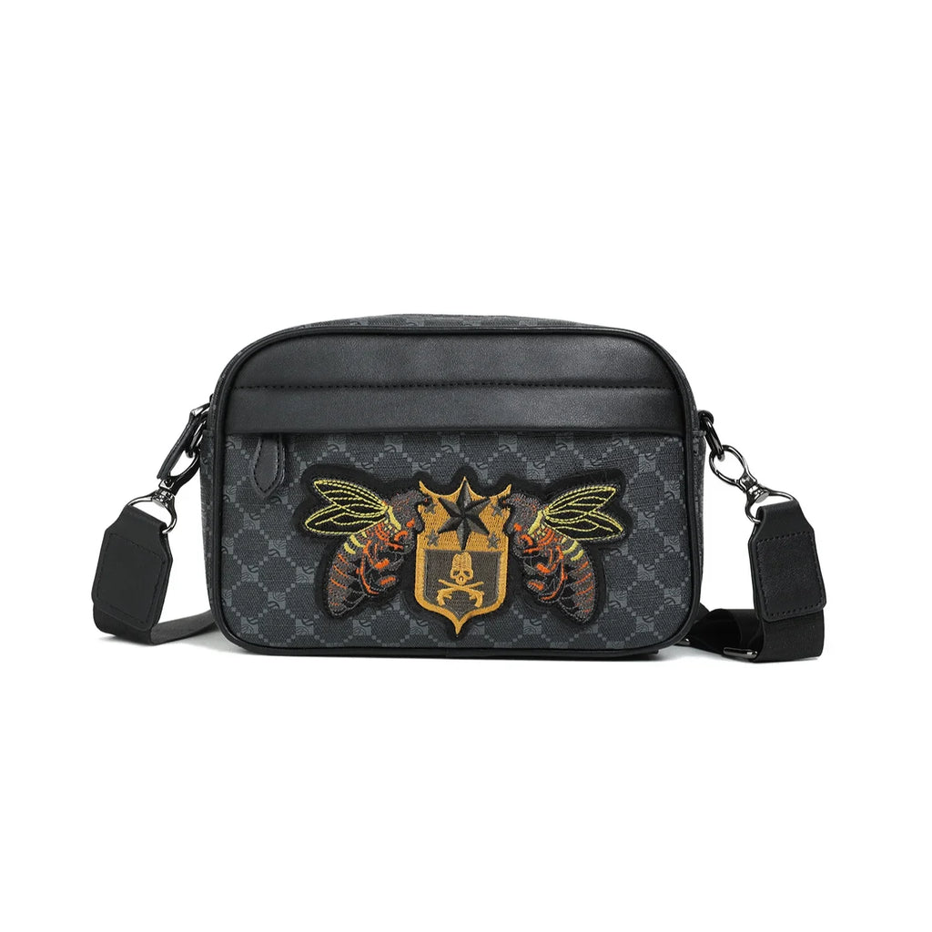 Men's Crossbody Bag Bee Embroidery Shoulder Bag Woman/Man Outdoor Commuting Business Satchels Waterproof PU Slide Men Bags