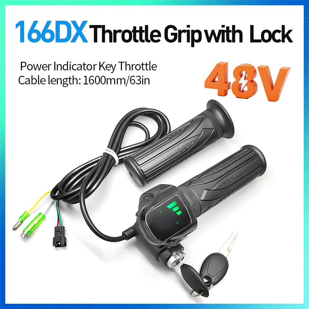 Electric Scooter Accelerator Electric Bicycle Throttle Handle with Lock Handle Electric Bicycle Battery Indicator Key LED Light
