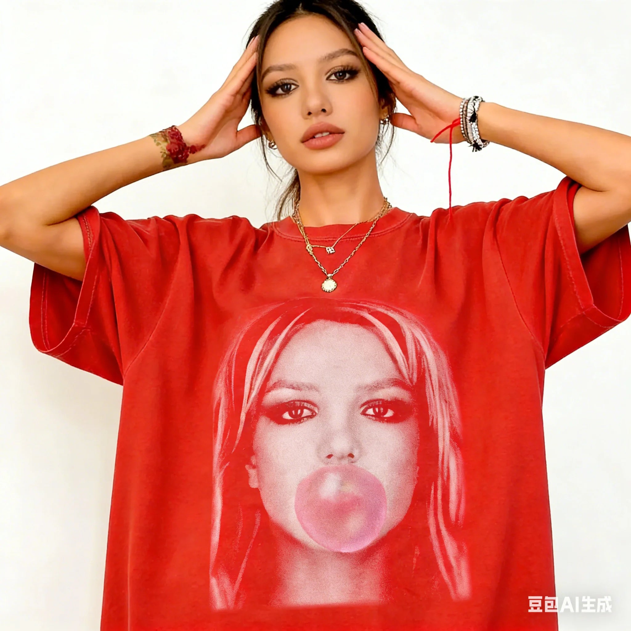 Plus Size Britney Spears Bubble Gum Balloon Print T-shirts Summer Fashion High Quality Short Sleeved Casual Sports Pullover Tops