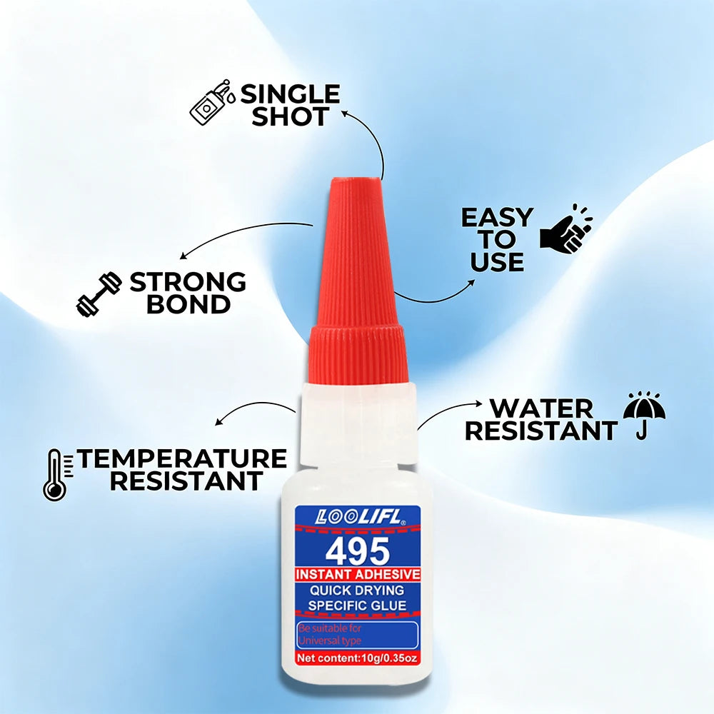 495 10g Super Instant Glue Quick Dry Strong Adhesive Precision Tip Universal Repair Glue Plastic Metal Ceramic Rubber Fix Glue
