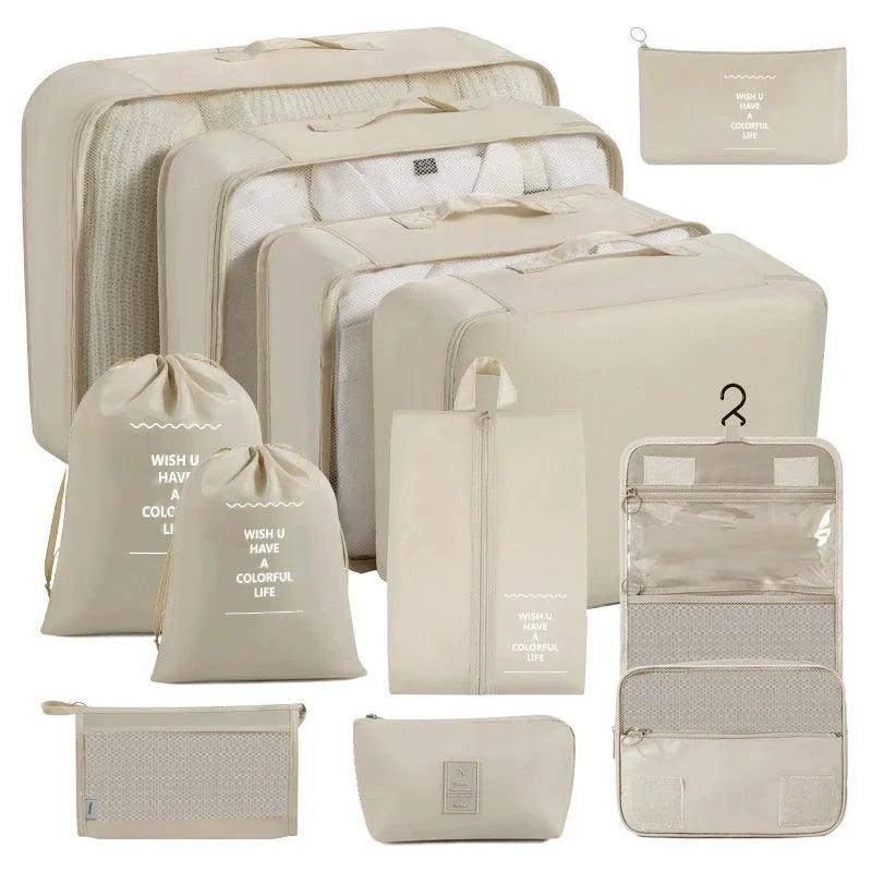 Travel Storage Bags Set 7/8/9/10-Piece Digital Toiletries Organizer Suitcase Packing Cubes for Clothes Shoes Clothes Tidy Pouch