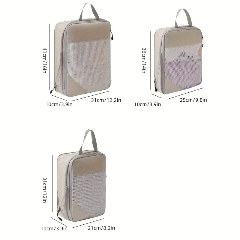 3-piece travel compression packing cube, travel bag luggage organizer travel essentials carry-on luggage compression cube