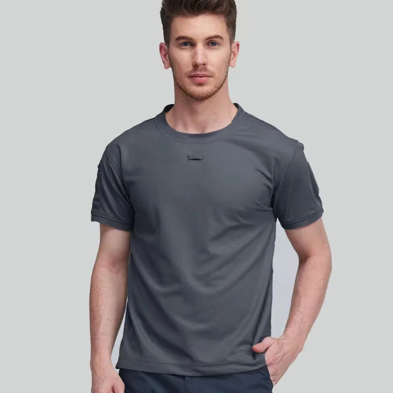 Men's Quick Dry Embroidered Plus Size Shirts Summer Male Breathable Clothes Elastic Plain Camping Climbing Hiking T-shirts