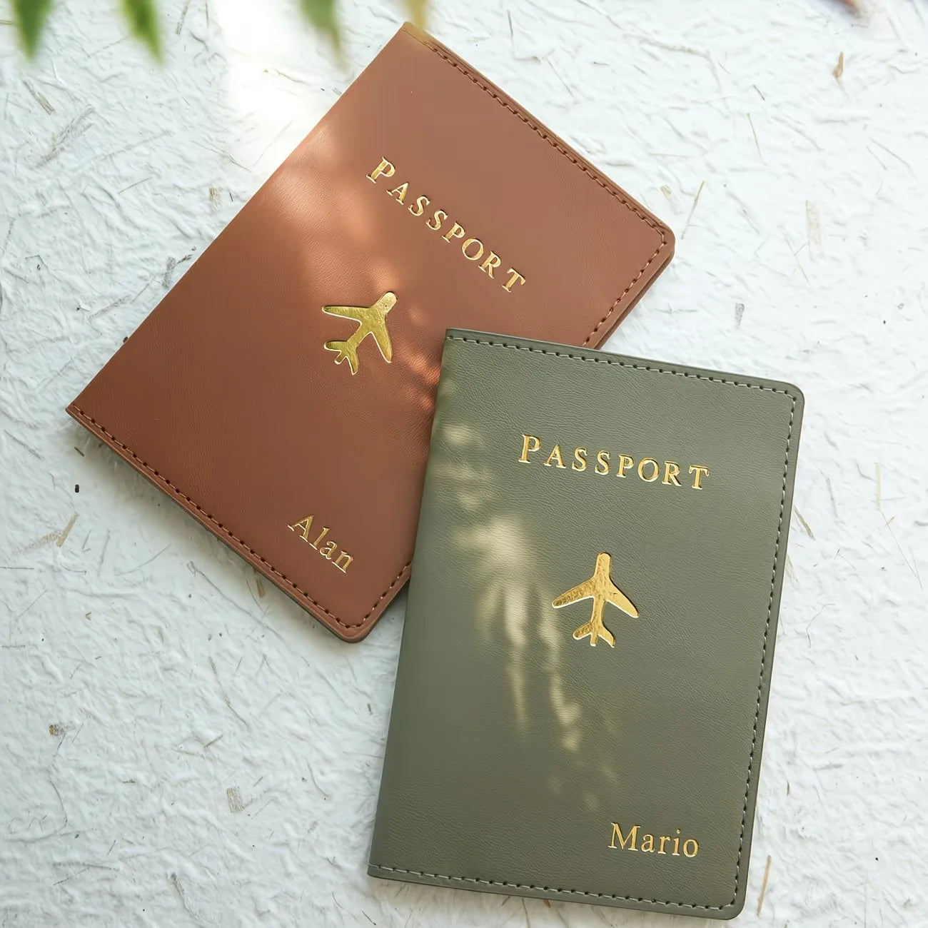 Custom Personalized Hot Stamping Passport Holder with a Custom Golden Monogram Name, Made of Faux Leather