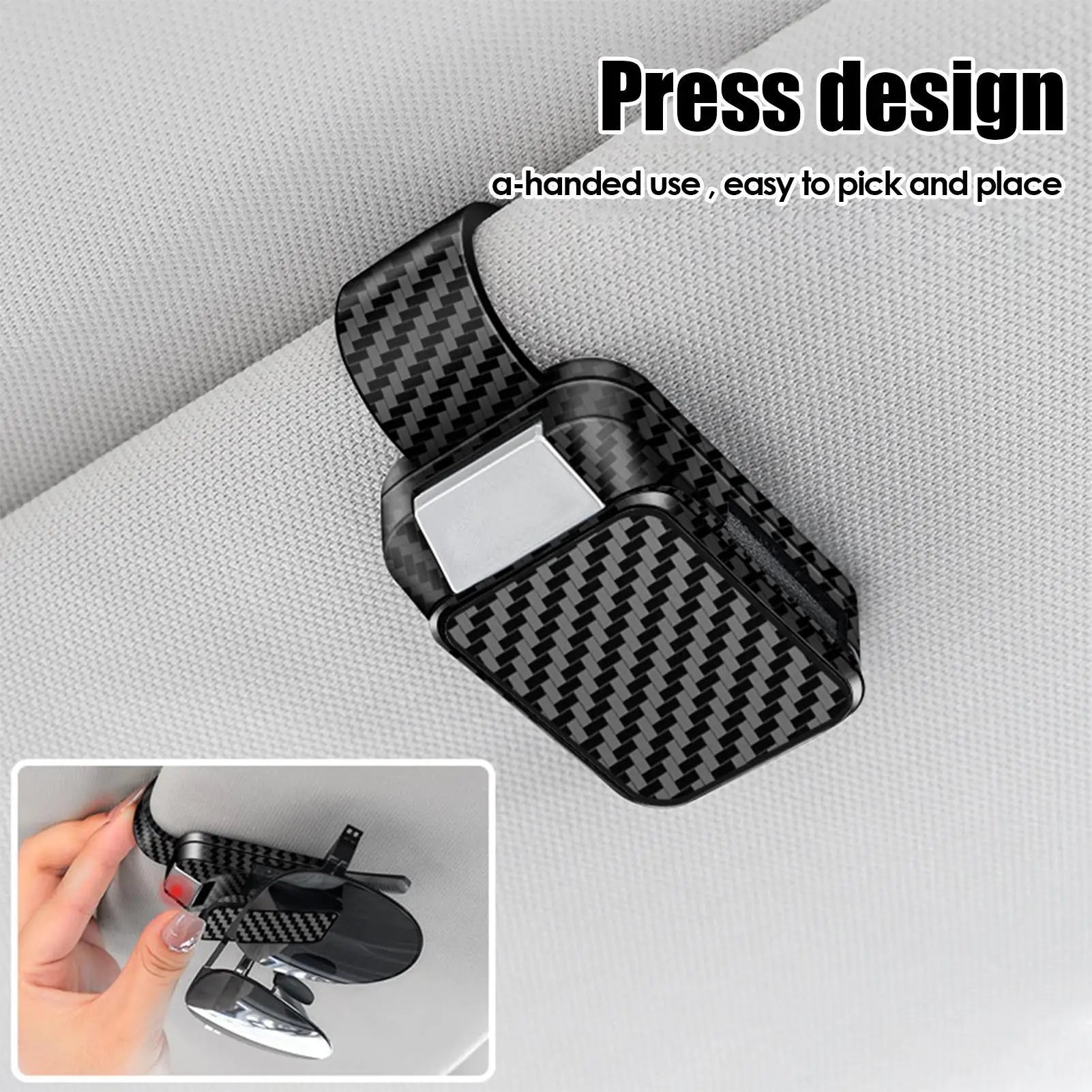 Glasses Holder for Car Sun Visor Sunglasses Clip Card Ticket Holder Eyeglasses Fastener Carbon Fiber Sunglasses Clip Black Silve