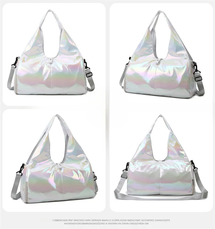 Glossy Fitness Bag Women's Large Capacity Lightweight Fashionable Handheld Yoga Training Waterproof Bag Sport Travel Bag