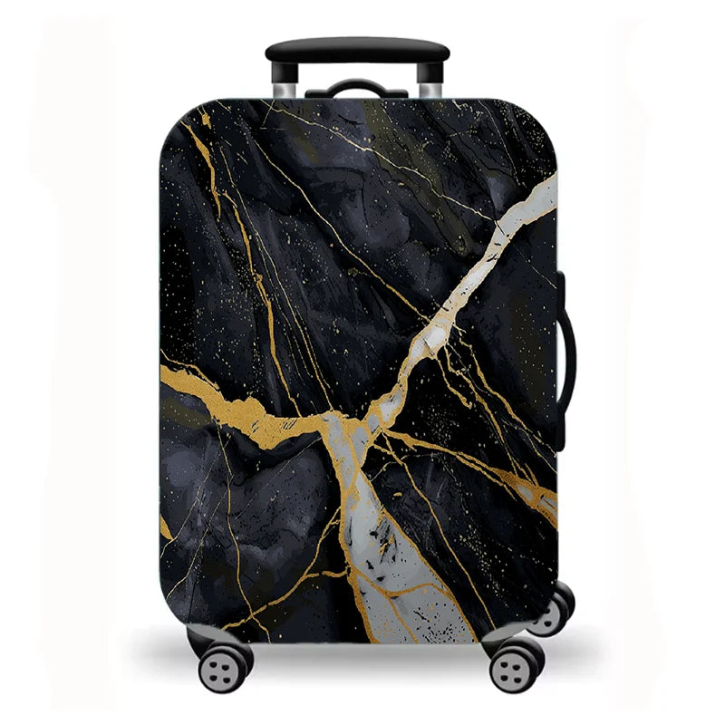 Luggage Cover, Gold Foil Fluid Marble Agate Print Stretch Suitcase Protector, Luxury Neutral Abstract Travel Design