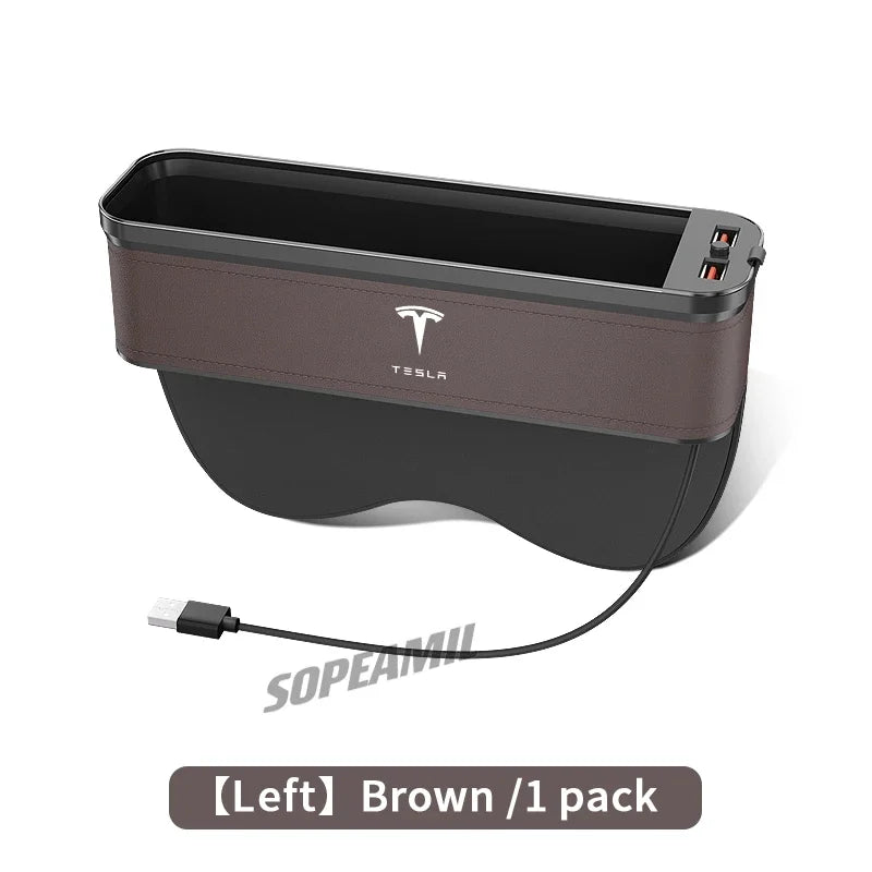 Car USB Charging Multifunction Crevice Storage Box Seat Gap Box For Tesla Cybertruck Roadster Model 3 Model Y Model S Model X