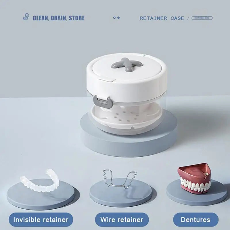 Portable 2 In 1 Multi-layer Denture Retainer Case With Clip-on Cap Cleaning Storage Box With Cleaning Brush No-Leak Oral Box