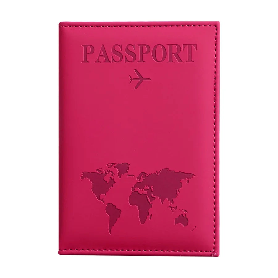 PU Leather Passport Cover for Men & Women Organizer - Protective Card Holder ID Document Covers World Map Travel Passport Case