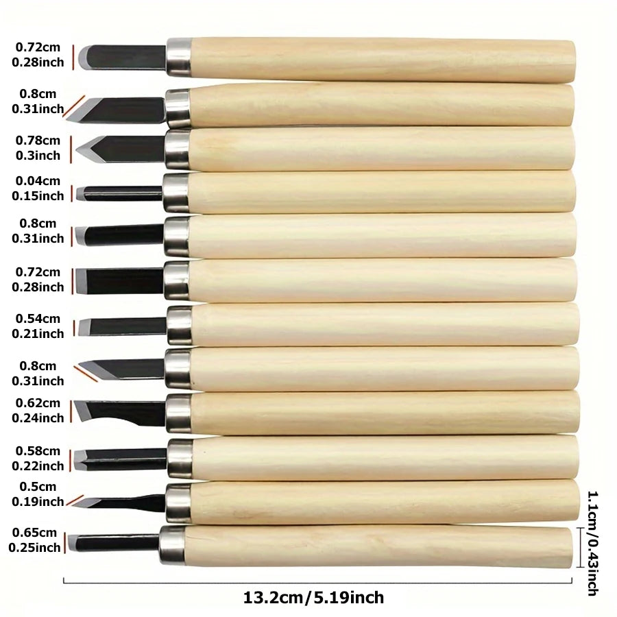 6-12pcs High Manganese Steel Engraving Knife with Wooden Handle Professional Handmade Wood Carving Chisel Tools Kit