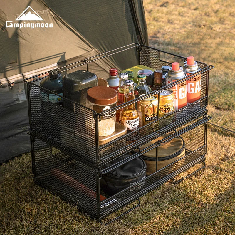 CAMPINGMOON CK-51BK two unit half bar net cage camping home folding storage box multifunctional shelf