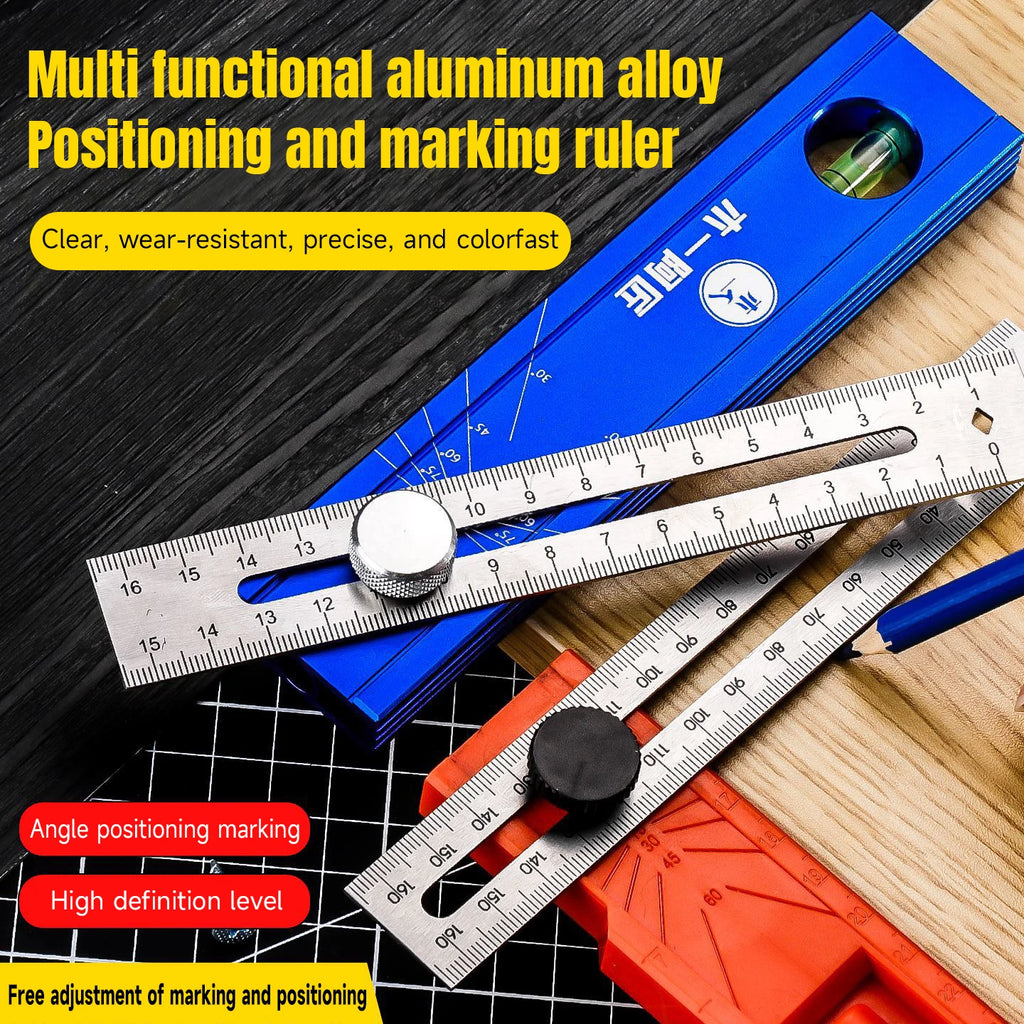 Aluminum Alloy Multiple Angled Positioning Ruler Featuring Rotating Knob High Precise Bubble Level and Limit Marker