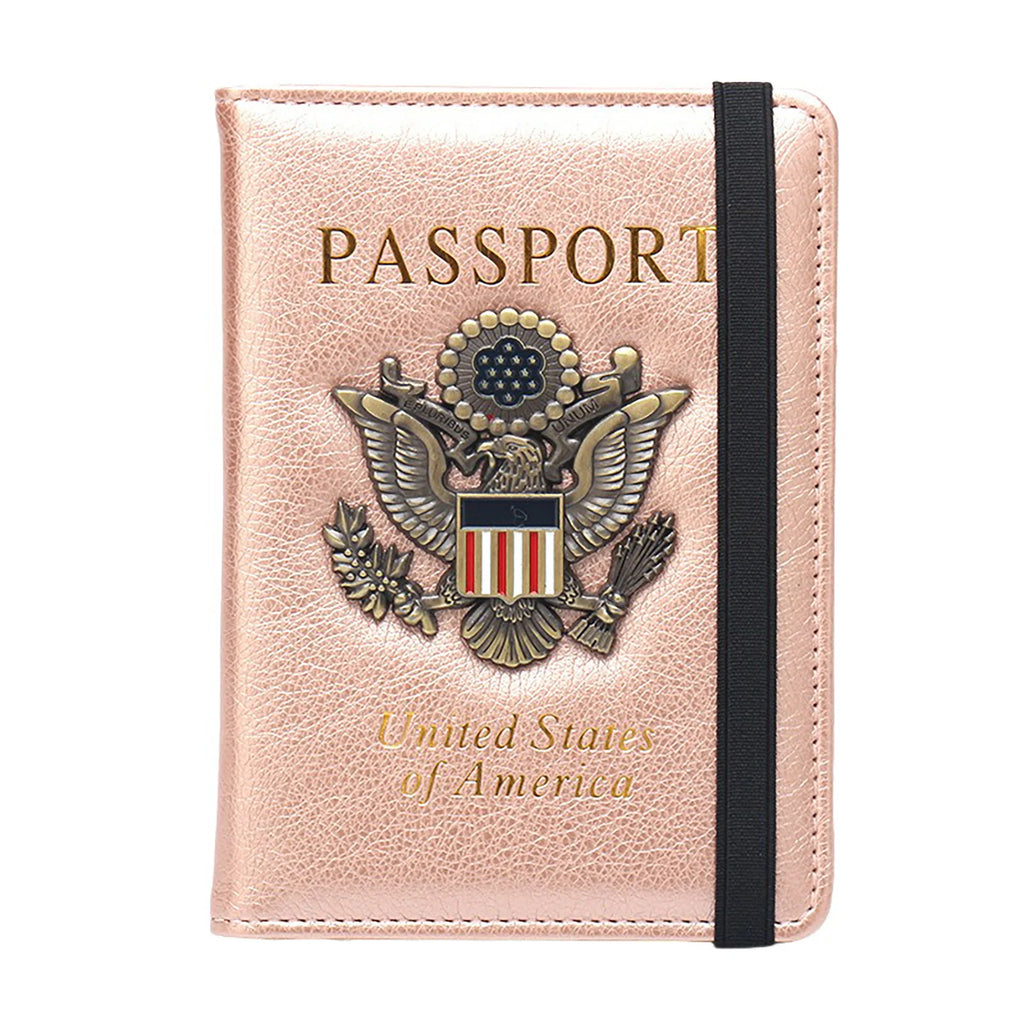 Rfid-Passport Holder For Travel Novelty Waterproof Passport Holder Cover With 3D Metal Badge Portable Card Wallet For Bank Cards
