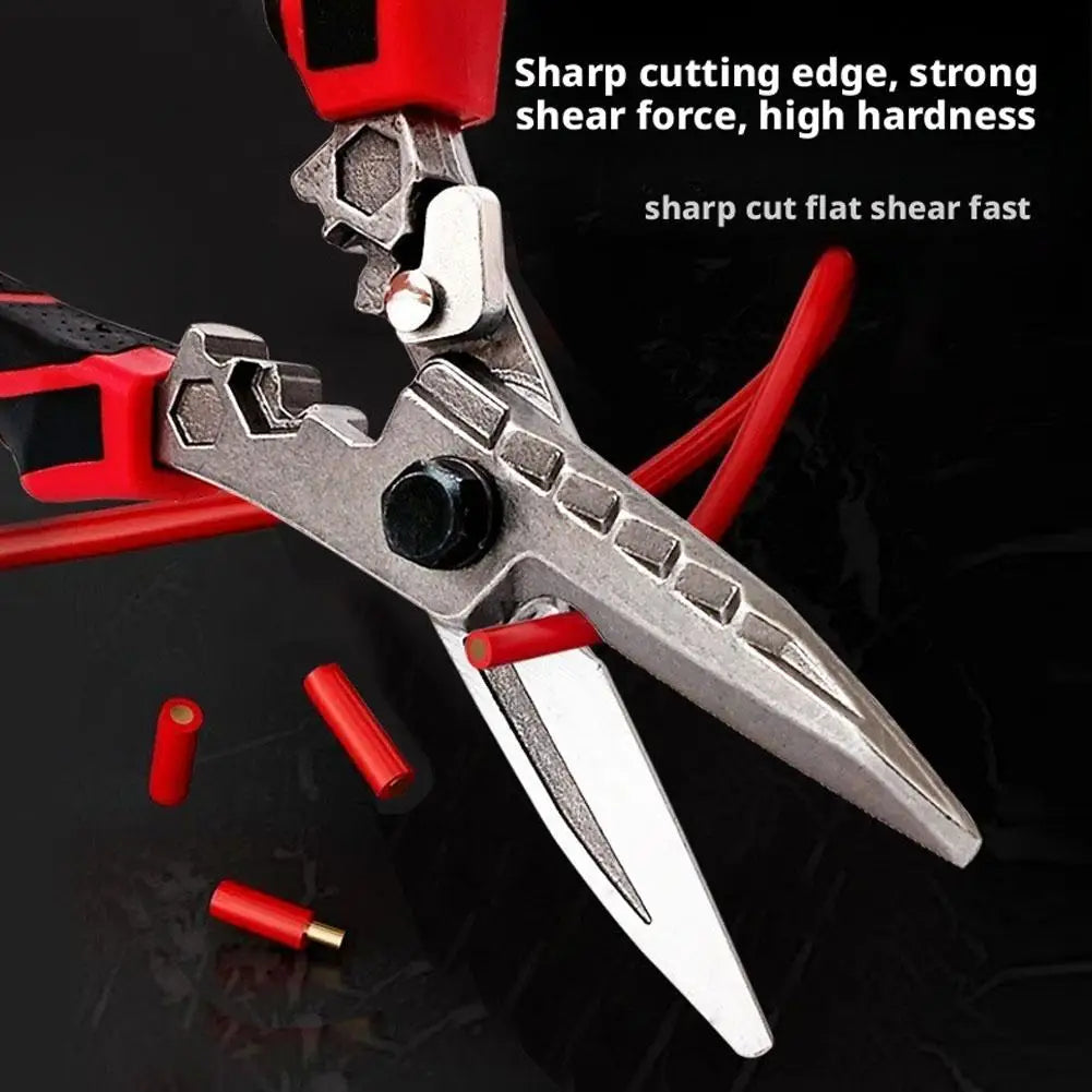 1Pc Multi-Functional Electrician Scissors, Crimping Wire Cutting Tool with Wrench Function for Metal Sheet and Cable Cutting
