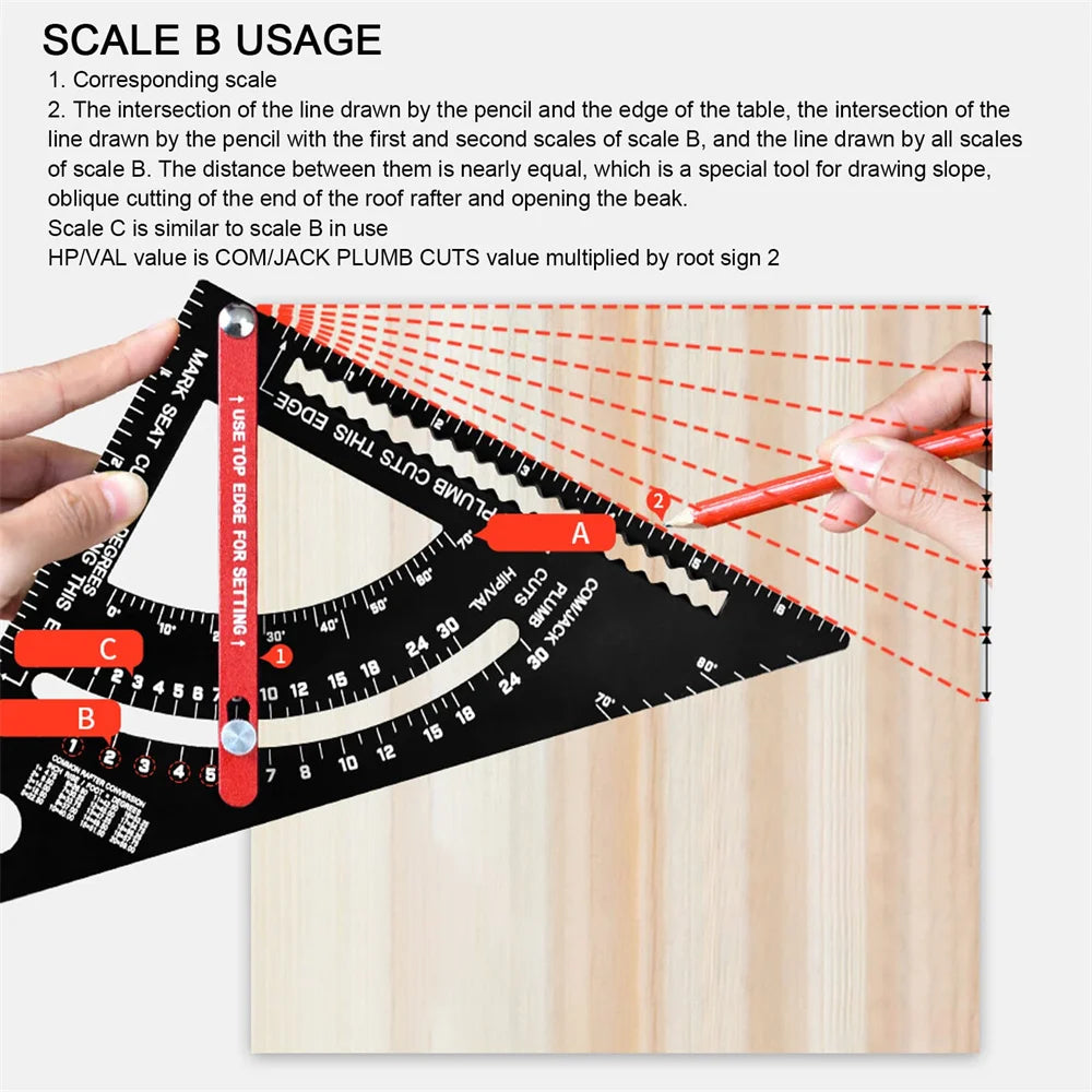 1PC 7-inch Adjustable Triangular Mountain Ruler Marking Ruler Aluminum Alloy Angle Ruler Woodworking Measurement Auxiliary Tool