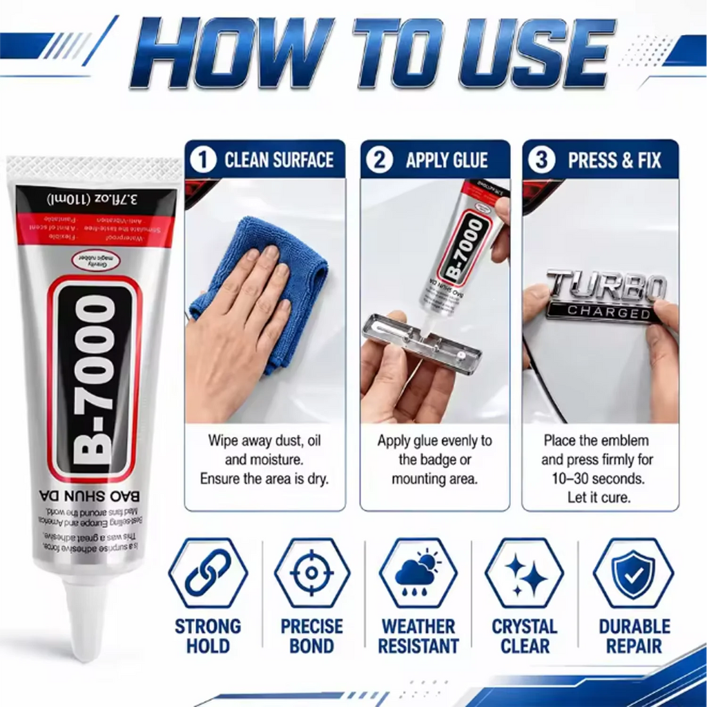 8PCS 15mL B-7000Car Emblem Repair Adhesive,strong transparent adhesive suitable for loose tail emblems, metal badges, plastic .