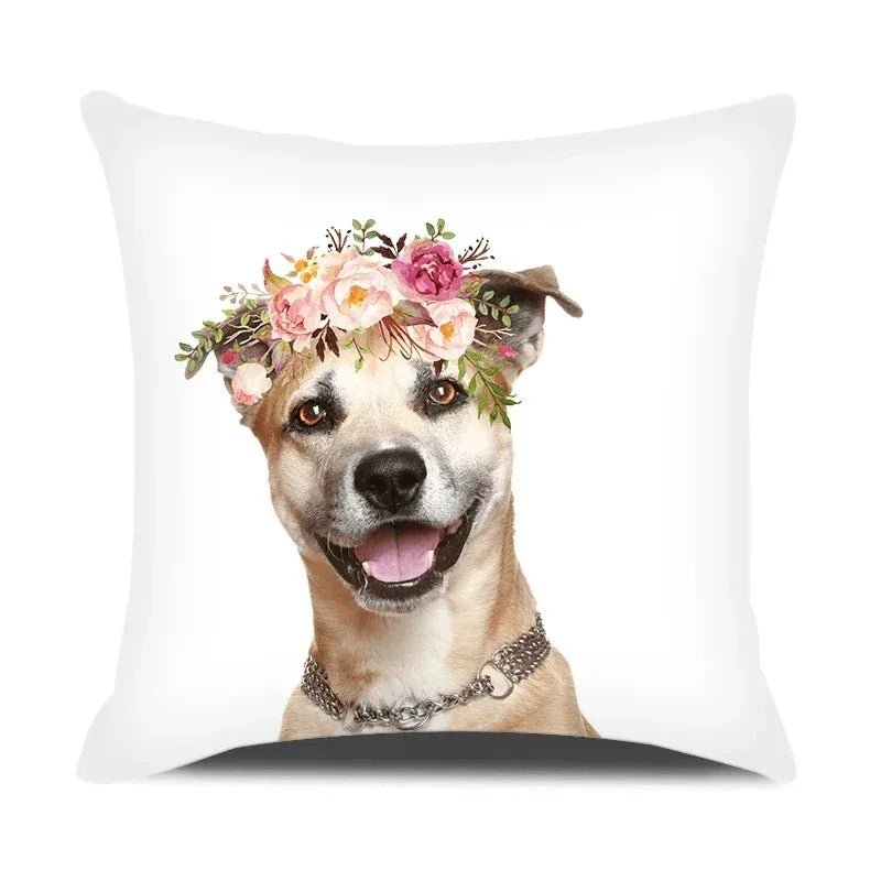 Adorable Pets With Flower Double-sided Printed pillow cover Short plush Suitable living rooms bedrooms sofas throw cushion cover