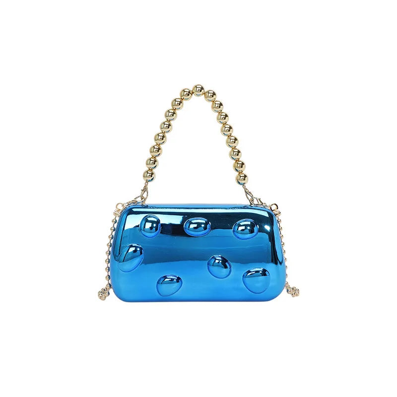 Personalized acrylic egg box bag 2026 new fashion glossy dinner bag women's beaded handbag