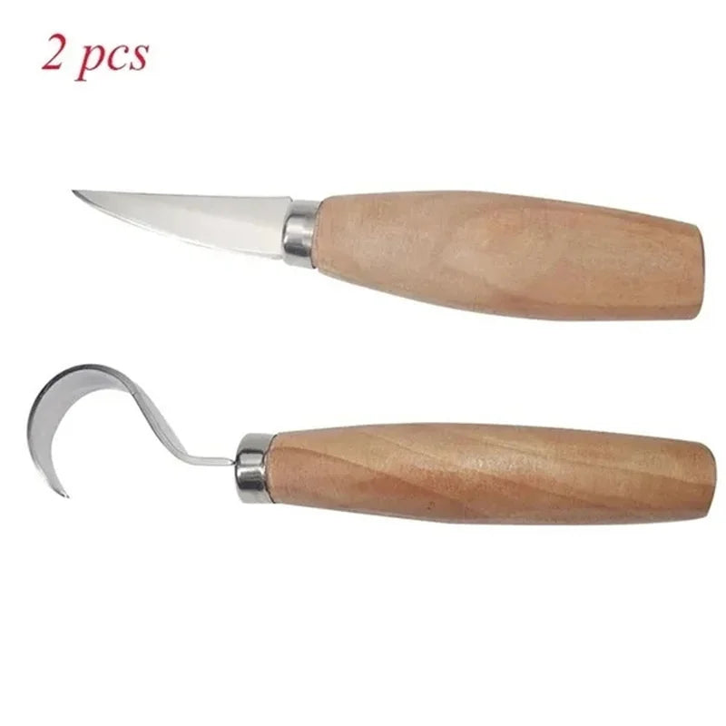 1/2pcs Stainless Steel Wood Carving Cutter Woodwork Sculptural DIY Wood Handle Spoon Hook Carving Knife Woodcut Art Craft Tool