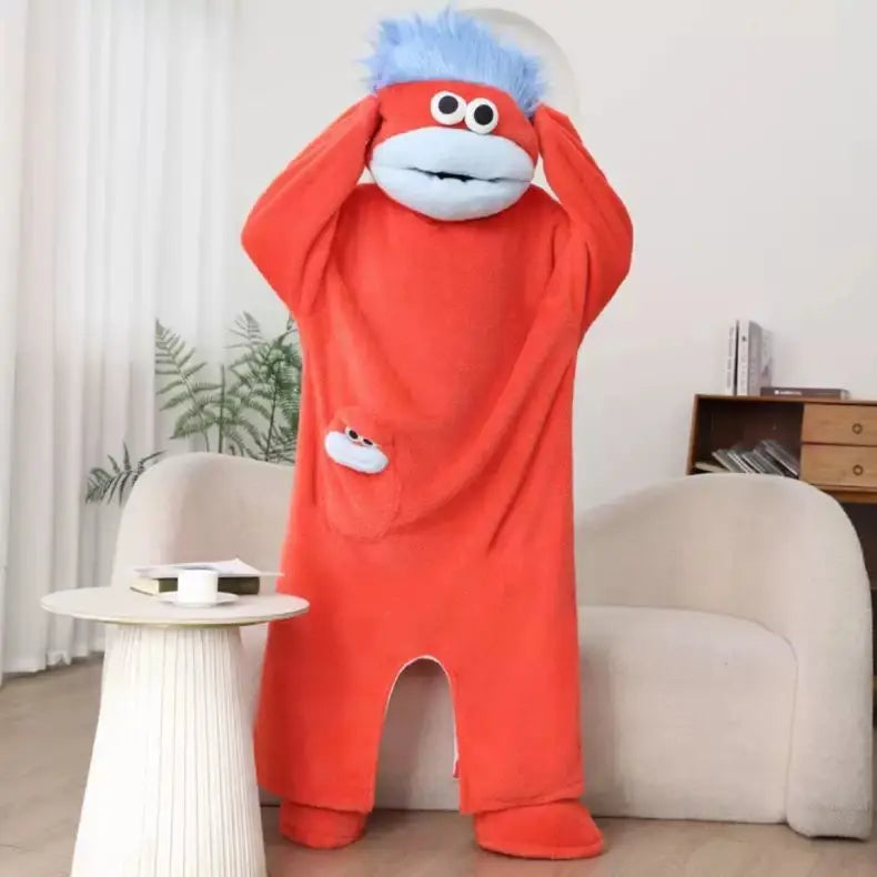 New Big Mouth Monster Cute Funny Onesie Pajamas Thickened Coral Fleece Homewear For Couples Men Women Autumn Cartoon Pajamas