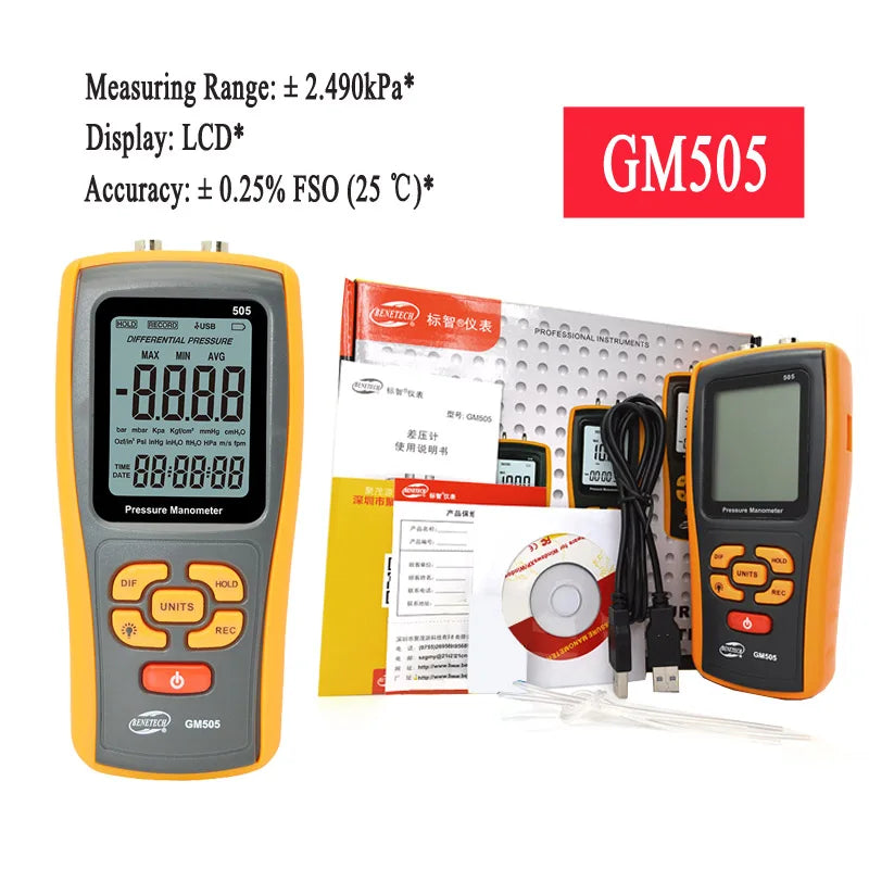 BENETECH GM505 GM510 GM511 GM520 Handheld Digital Pressure Gauge Tester Meter Differential Pressure Gauge Natural Gas