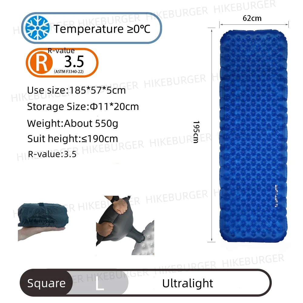 Light Tour R Value 7.5 Camping Inflatable Mattress Outdoor Portable Sleeping Pad Ultralight Hiking Single People Mat R4.2/R3.5