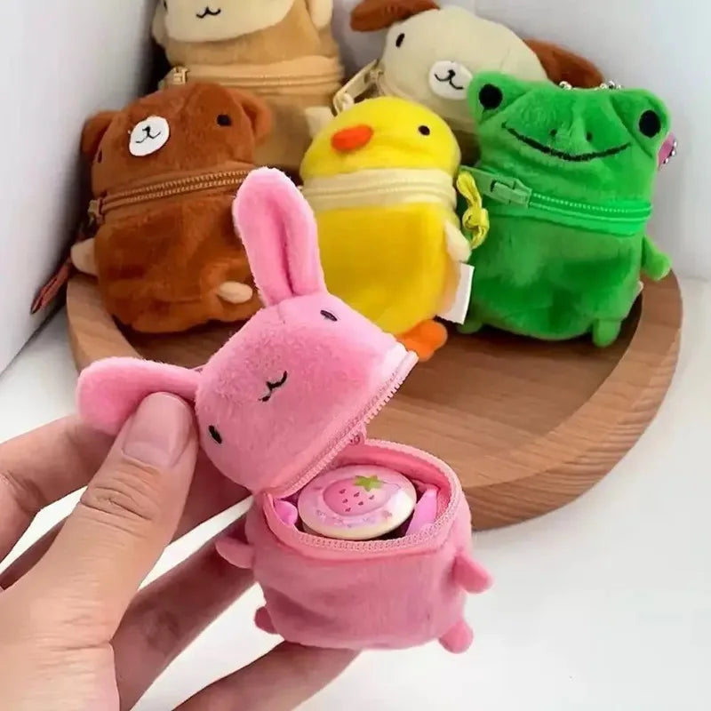 Cute Pink Fluffy Rabbit Coin Purse Keychain Cartoon Plush Doll Bag Charm Kawaii Mini Wallet Pendant Festival Gift