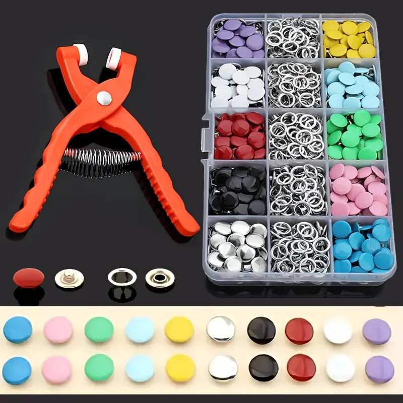 100Pcs Colorful Metal Sewing Buttons Solid Plier Tool Set Prong Press Studs Snap Fasteners for Installing Clothes Bags
