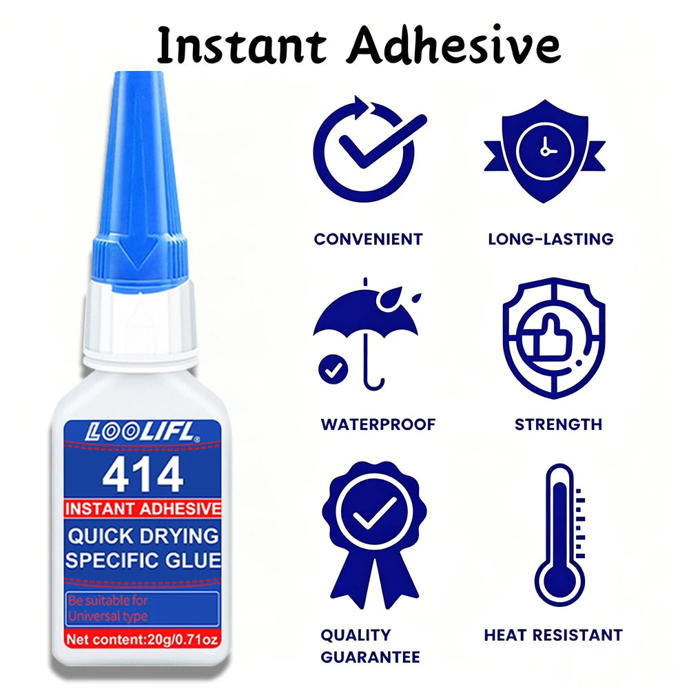 414 Instant Adhesive Quick Drying Super Glue Universal Strong Bond for Plastic Rubber Metal Ceramic Wood Cyanoacrylate Adhesive