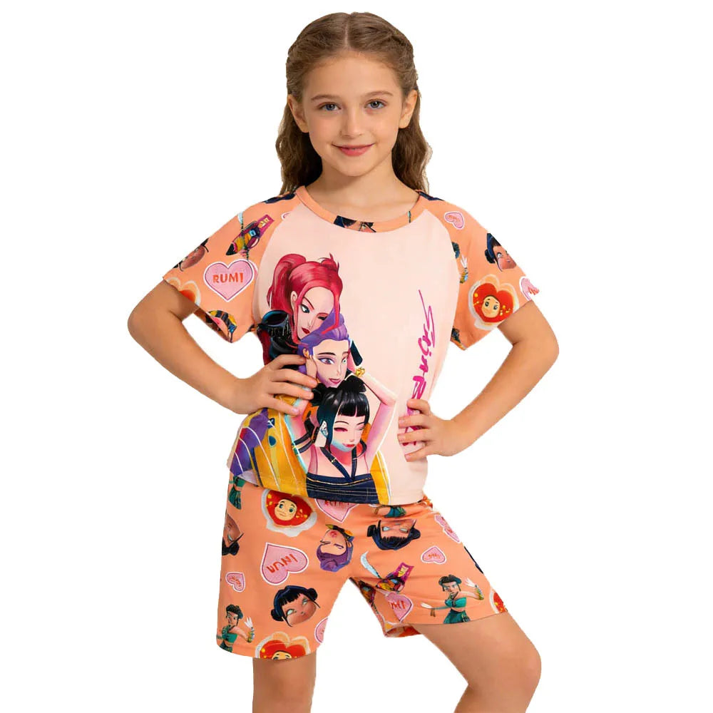 Children's Pajama Set, Short Sleeve, Girls' Clothing, 2-Piece Set, Children's Pajamas, Cute Boys' Pajamas, Ages 3-12