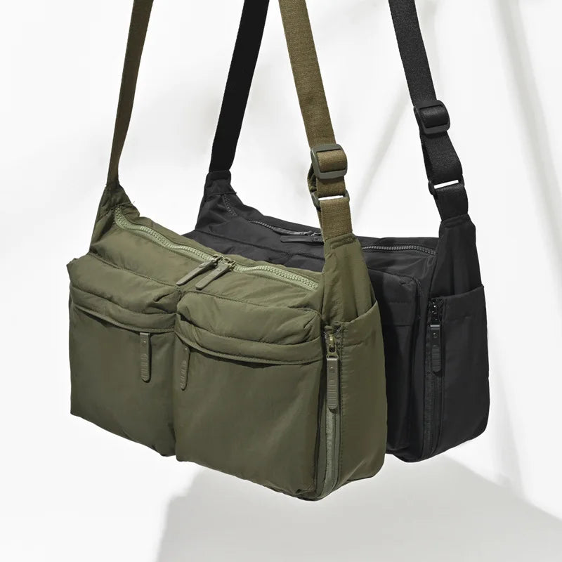 Waterproof Nylon Crossbody Bag, Multi Zipper Casual Shoulder Pack,Adjustable Strap Large Capacity Satchel for Men Women Commute