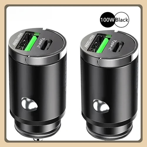 New Mini 100W Car Charger Type C Dual USB Fast Charging iphone 15 pro max Samsung Huawei Xiaomi Socket Cigarette Lighter Charger