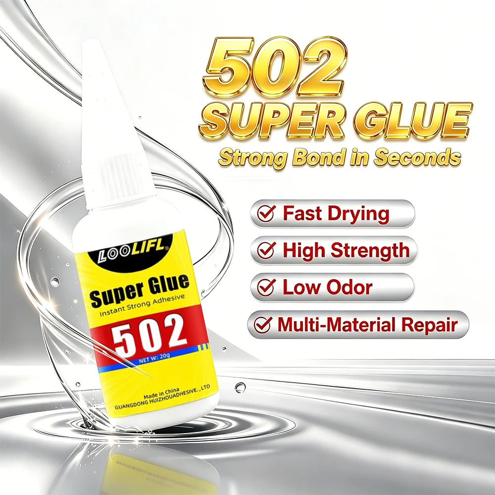 Loolifl 502 Super Glue Low Odor Fast Dry Instant Strong Adhesive Multi-Purpose Repair Glue for Wood Metal Plastic Ceramic Shoes