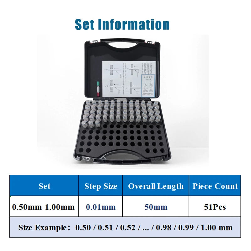 High Precision Pin Gauge Set Within 10mm, Step 0.01/0.05/0.1mm, GCr15 Steel, Small Size Tool for Hole Measurement, Customizable