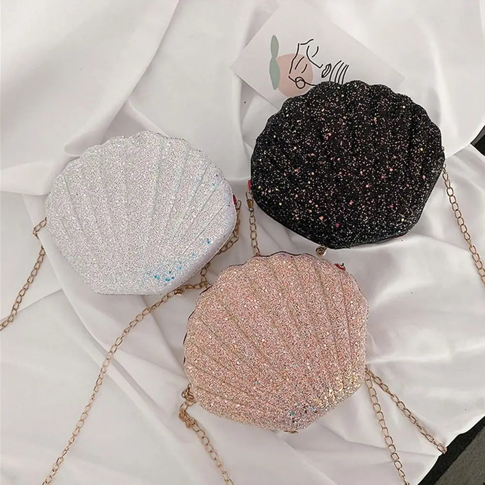 Women Shoulder Handbags Shell Bag Chain Cute Sequins Small Shoulder Bag Phone Money Pouch Zipper Crossbody Bags