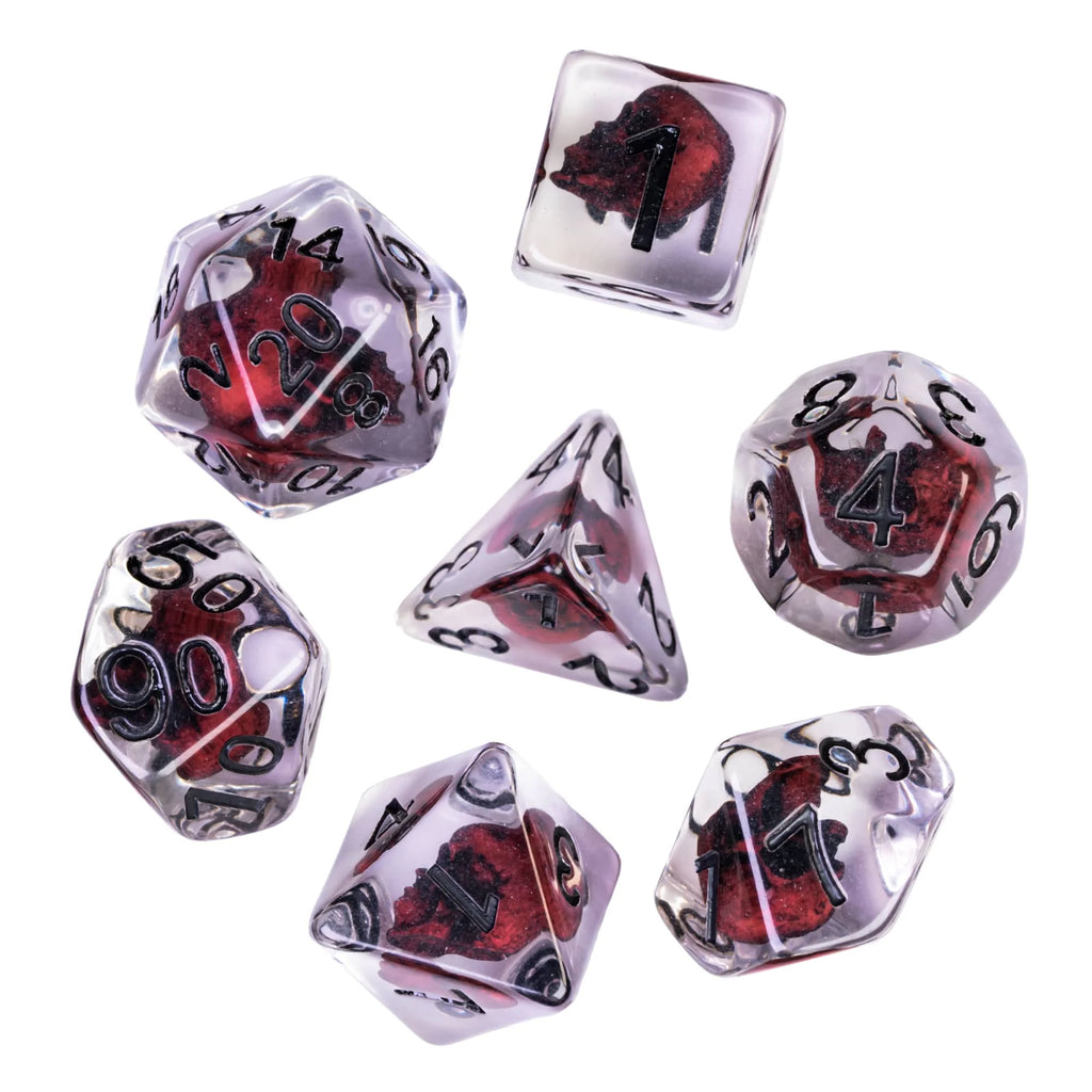 Cusdie 7 SKULL DND Dices Transparent D4 D6 D8 D10 D% D12 D20 Polyhedral Dice Set for D&D Pathfinder Role Playing Board Games