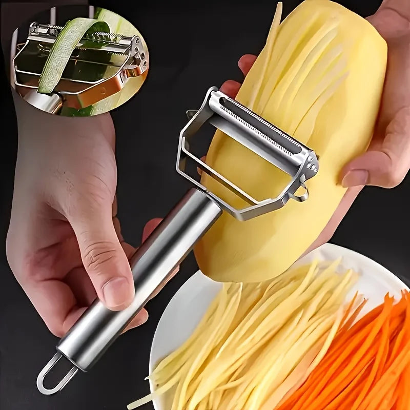 1 piece of stainless steel peeler and slicer, multi-functional potato peeler and fruit/vegetable slicer, manual food processor, heavy-duty durable kitchen tool, essential gadget for Thanksgiving and Christmas