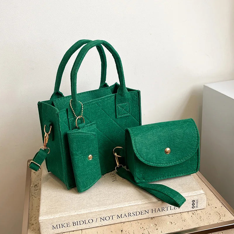 3pcs Women's Crossbody Bag and Handbag Set with Top Handle Design, Felt Quilted Tote Bag for Dating, Shopping, Work, Travel More