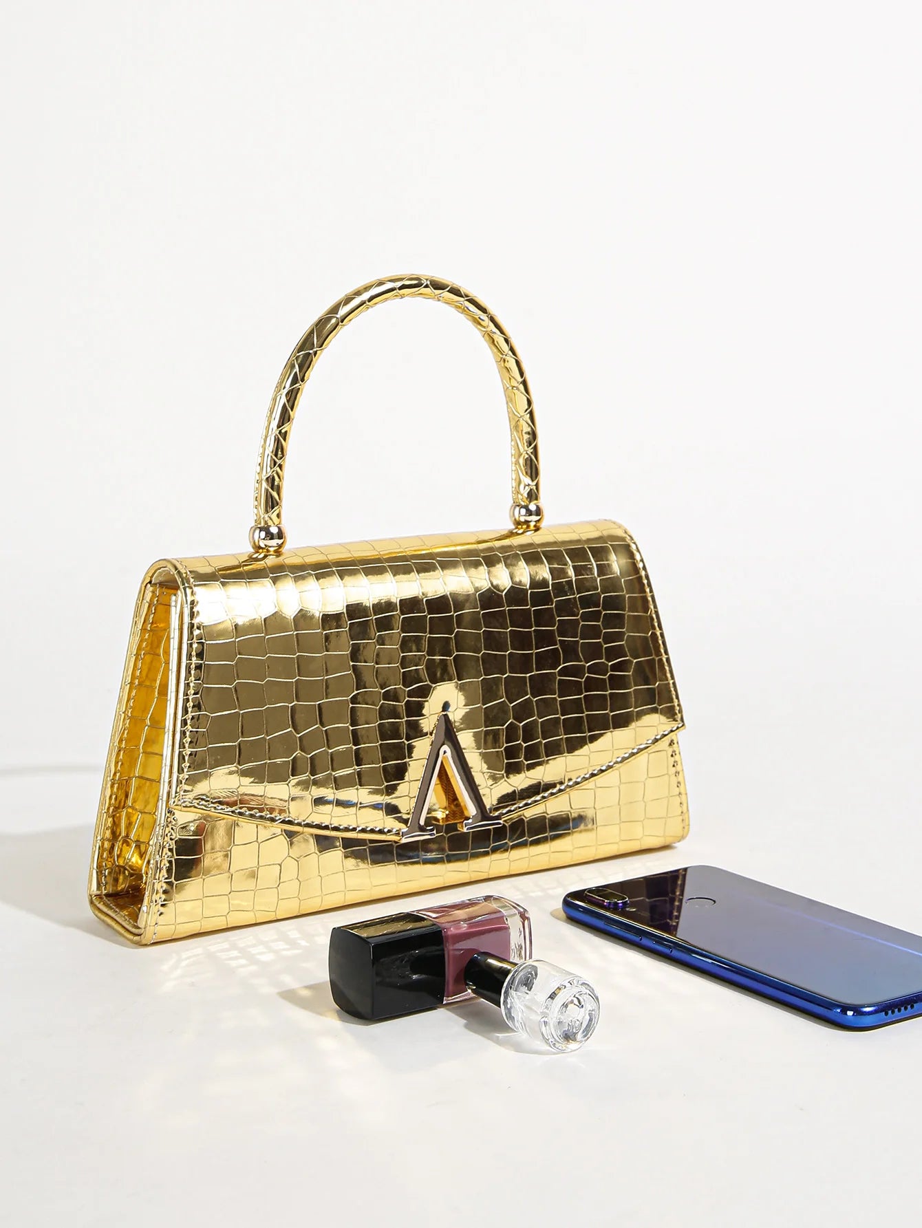 Women's Solid Color Mini Square Satchel Evening Bag, Elegant Dinner Chain Bag For Women,Elegant,Exquisite Patent Square Evening
