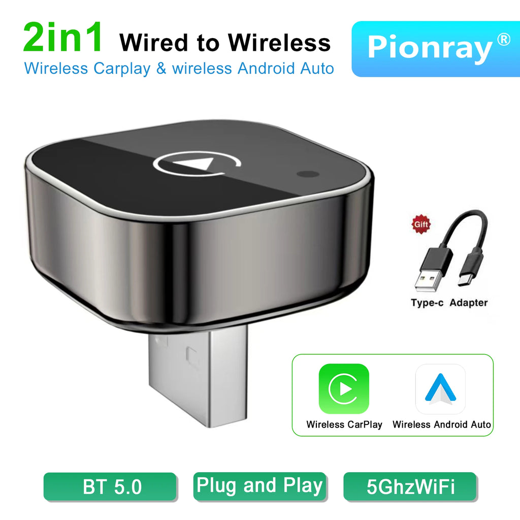 2026 Pionray 2-in-1 Wireless CarPlay Dongle & Wireless Android Auto Adapter - Instant Upgrade for Wired CarPlay