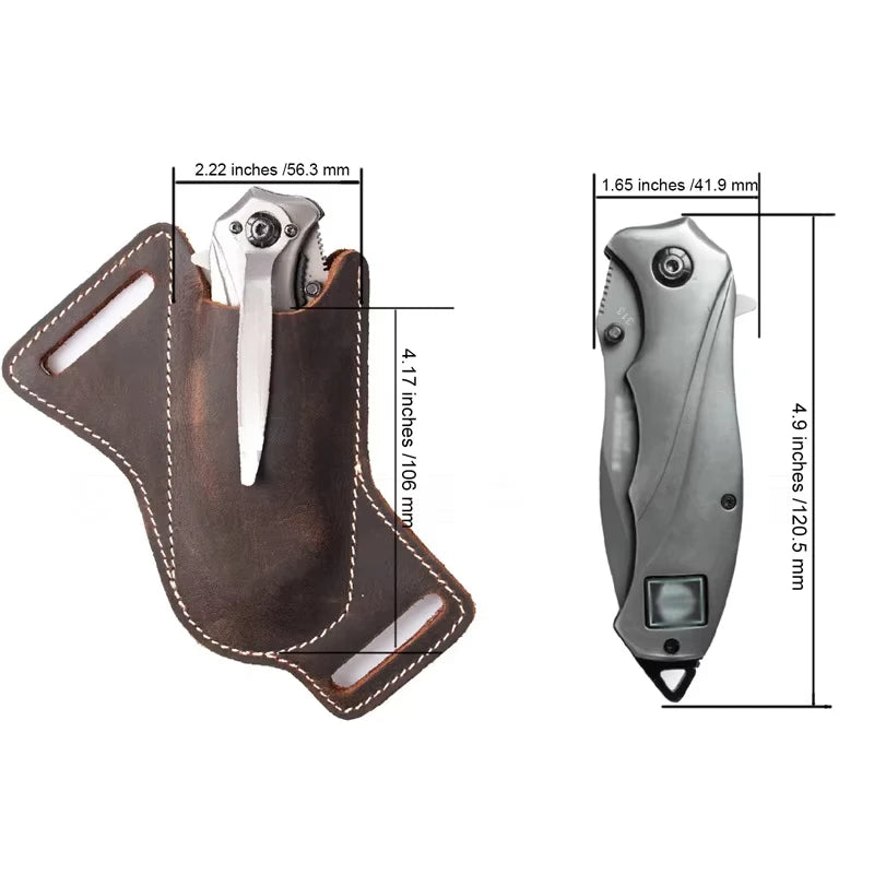 1PC Leather Knives Sheaths EDC Folding Knives Carrier Survival Waist Belt Clip Bag Folding Knife Anti-scratch Leather Cover Pack