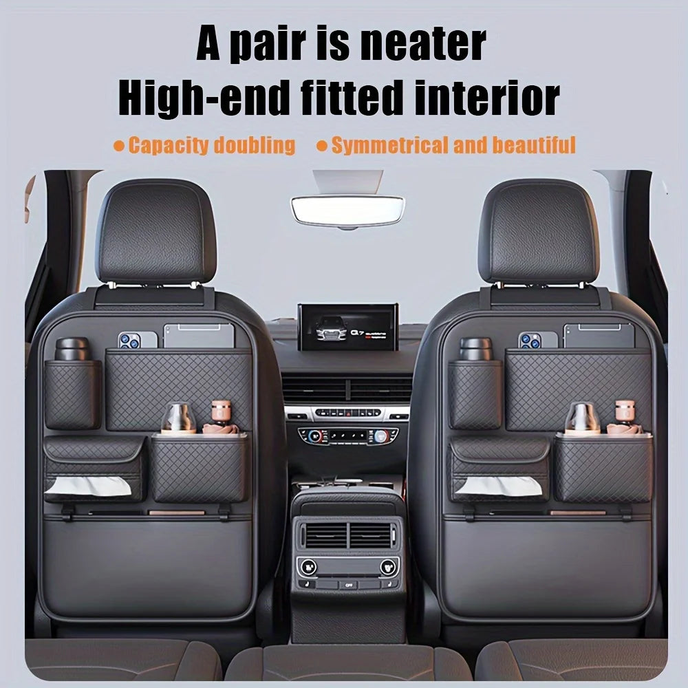 Black Faux Leather Car Seat Back Storage Bag Seat Organizer Backseat Organizers Storage of Automotive Seatback Toy Organization
