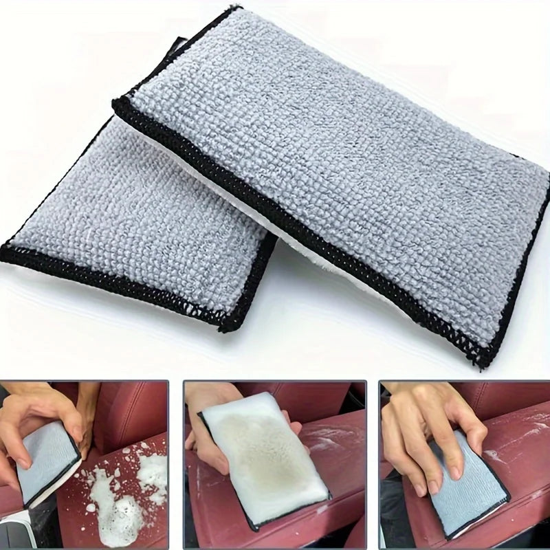 2Pcs Car Interior Scrubbing Sponges, Microfiber Car Wash Sponges, Auto Detailing Scrub Pads, Interior Cleaning Sponges