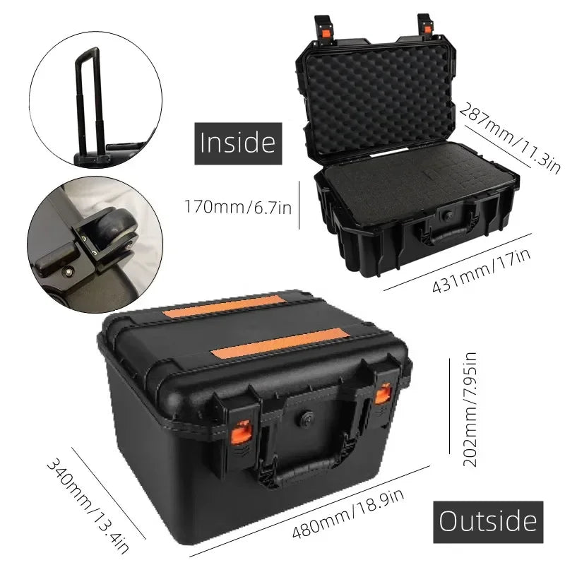Large Tool box on wheels Shockproof Hard Case Portable Trolley Tool box Wheeled Safety Protector Tool Storage Box Tool Case