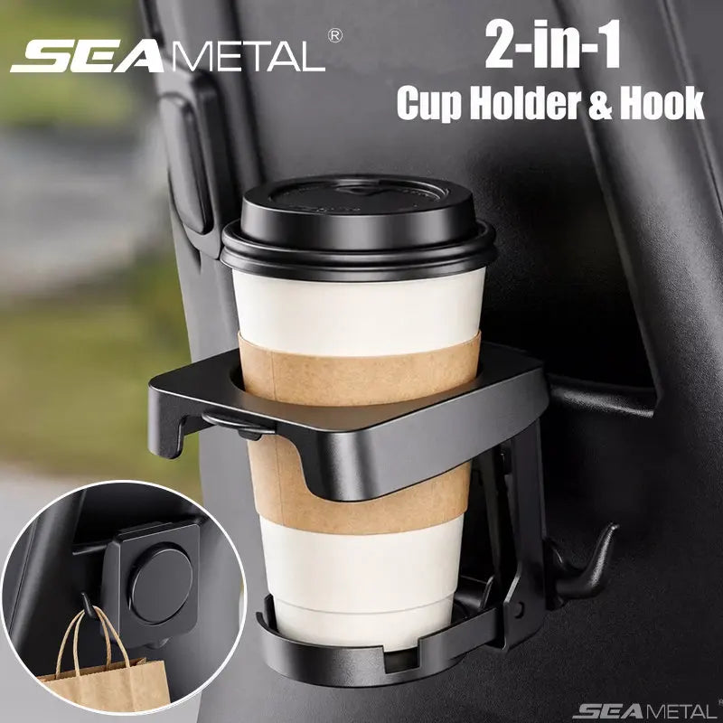 SEAMETAL Universal Foldable Cup Holder For Car & Motorcycle Anti-Slip Drink Holder With Hook Multifunctional Beverage Stand