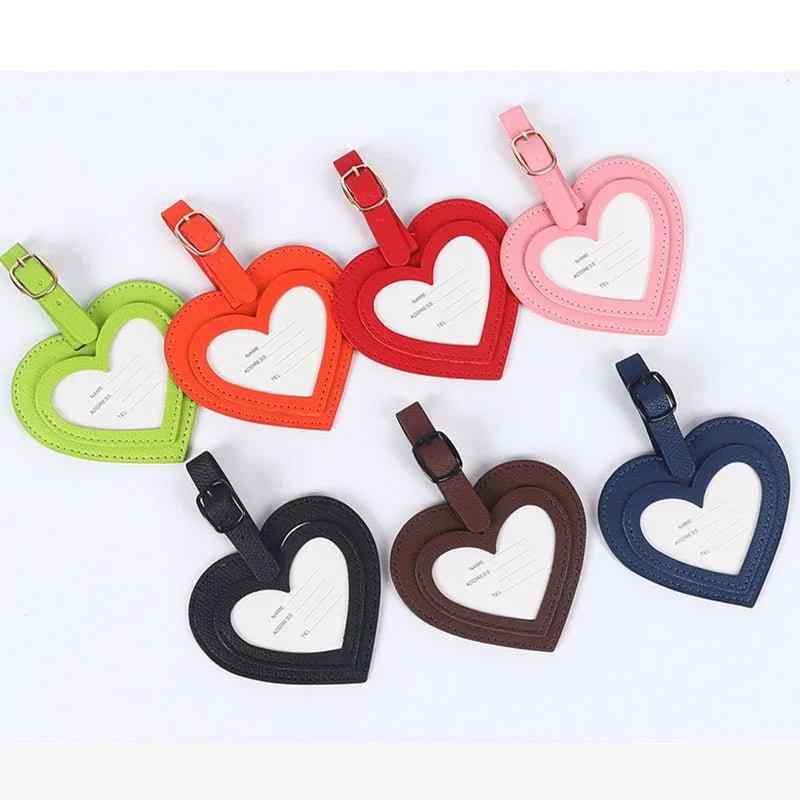 Fashion Heart Luggage Tag PU Leather Suitcase Anti-Loss Travel Baggage Tag for Suitcase Tags for Suitcases Luggage Handle Tags