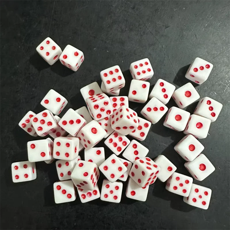 50Pcs/lot 8*8*8mm 6colors Plastic White Gaming Dice Standard Six Sided Cube For Decider Birthday Parties Board Game