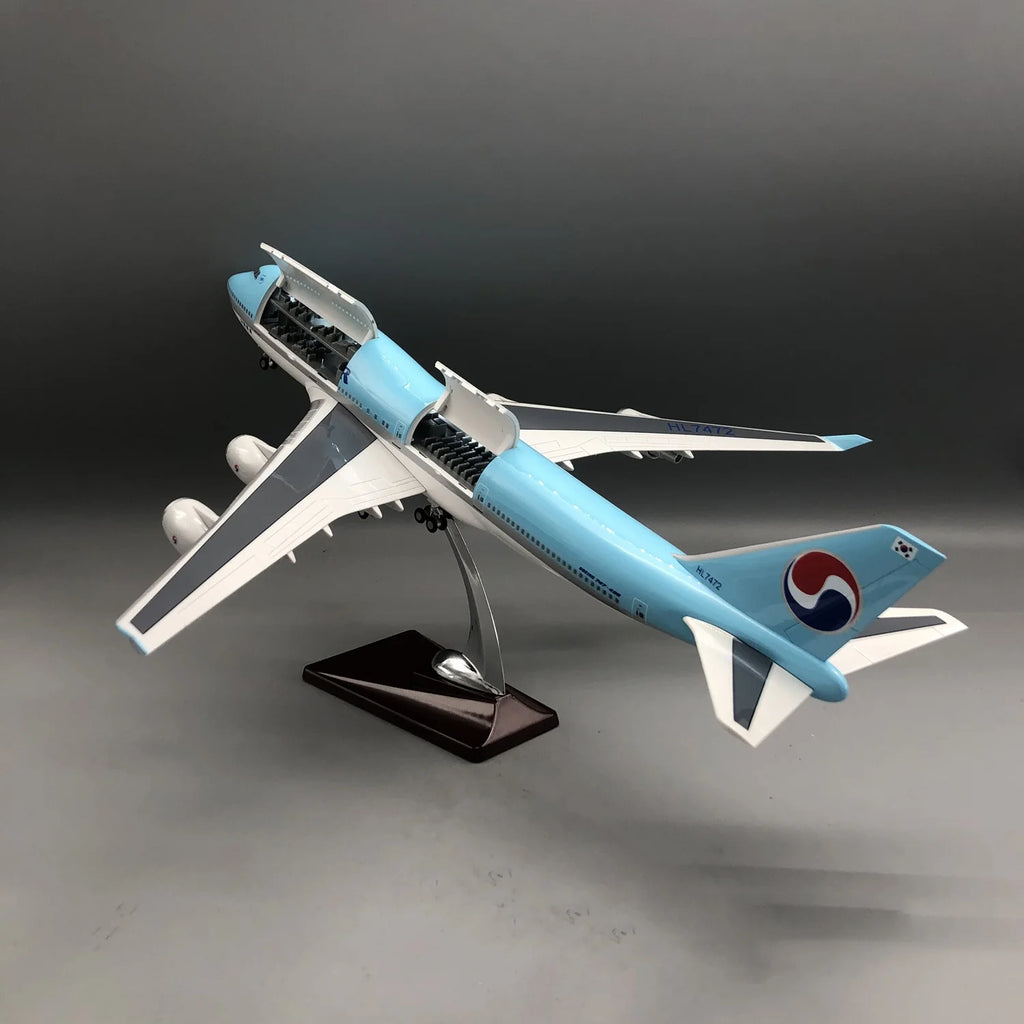 47cm Resin Plane Model B747 Korean Air Diecast 1/150 Scale Airplanes LED Lights Cabin Door Can Open Adults Toy Static Collection
